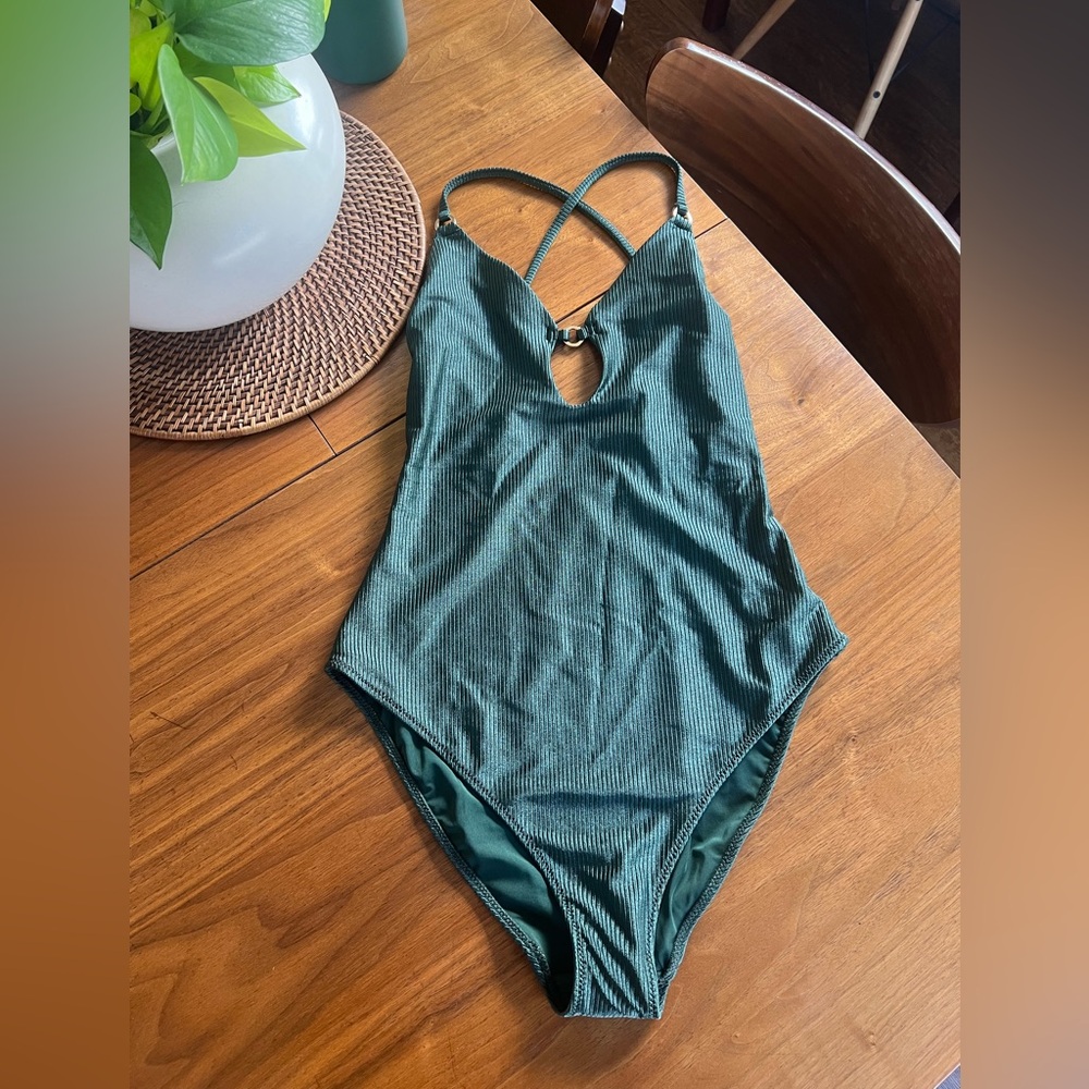 Aerie Forest Green Ribbed Swimsuit